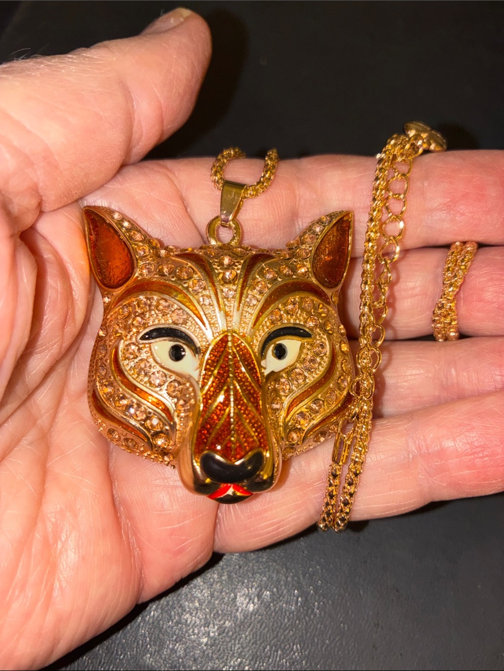 Gold-Tone Enamel Fox Pendant Necklace